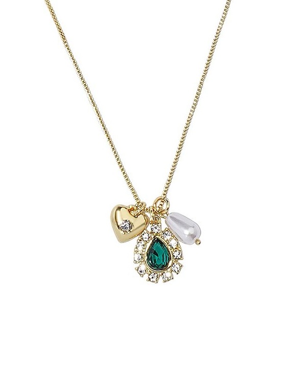 LC Lauren Conrad Jewelry - LC Lauren Conrad Gold Necklace with Emerald Teardrop, Pearl and Heart Charms